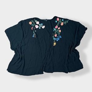 Staccato Black Floral Embroidered Cardigan Cottagecore Boho Size L